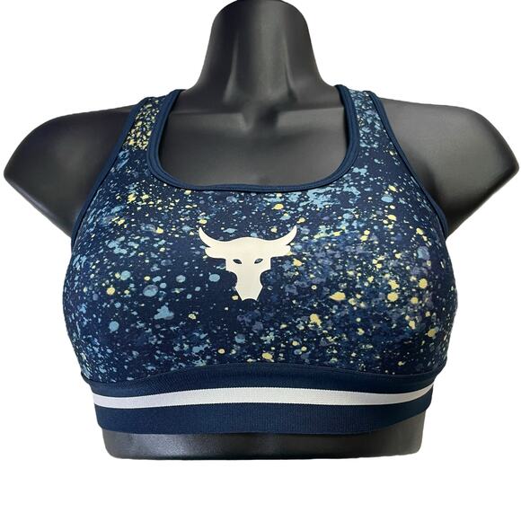 Under Armour Womens Sports Cross Back Bra Size XS Project Rock Compression Navy - Picture 1 of 10